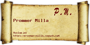 Prommer Milla névjegykártya